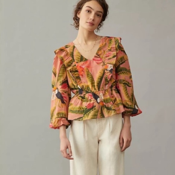 FARM Rio Tops - Farm Rio Anthropologie Yasmine Ruffled Blouse